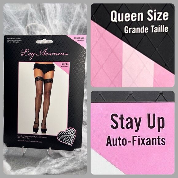 Leg Avenue Queen Size Black Fishnets Style 9122Q Halloween Costume Silicone Lace - Picture 1 of 11